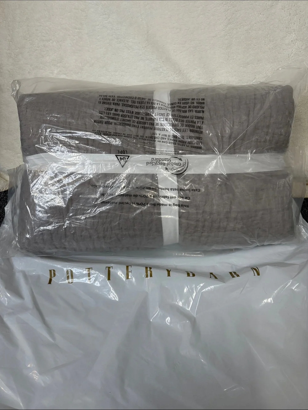 Pottery Barn Belgian Flax Linen Handcrafted Quilt KING / CAL Warm Gray NWT